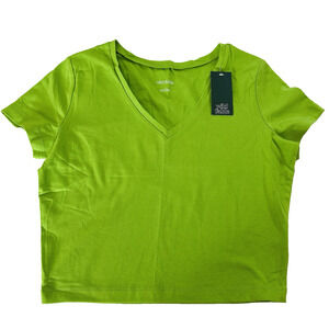 Wild Fable Womens Cropped Top V Neck Green Short Sleeve Size L Cotten Blend NEW!